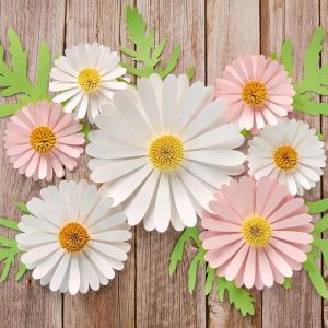 SUNBEAUTY Pack of 7 Hanging Paper Fans Collection Orange Paper Fans Home Party Photo Backdrop Decorations(Pink White Daisy Paper Flowers)