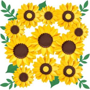 SUNBEAUTY Pack of 7 Hanging Paper Fans Collection Orange Paper Fans Home Party Photo Backdrop Decorations(Sunflower Paper Flowers)