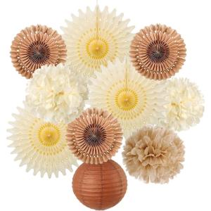 SUNBEAUTY Teal & Gold Party Decorations – Paper Fans, Tissue Pom Poms, Happy Birthday Banner for Baby Showers & Women’s 30th/40th Birthdays(3 Pompoms Decoration)