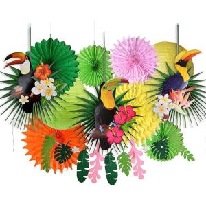 SUNBEAUTY Toucan Bird Decor Tropical Summer Party Decorations Hawaiian Luau Tiki Party Supply Palm Leaves Paper Fan Lantern Set (Toucan Bird Kit)