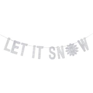SUNBEAUTY Winter Wonderland Banners Silver Glittery Snowflake Banner Let It Snow Sign Banner Snowflake Christmas Hanging Decor for Holiday Wall Decor Winter Baby Shower Christmas Frozen Party Supplies(Silver Blue)