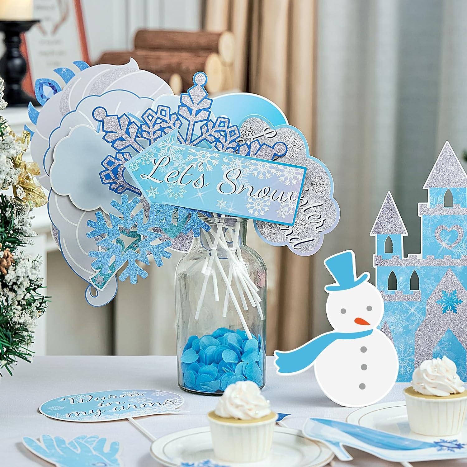 imageSUNBEAUTY 14 Pcs Tea Party Photo Booth Props Tea Party Decorations Alice in Wonderland Party Supplies Garden Party Bridal Shower for Girls WomenIce Blue