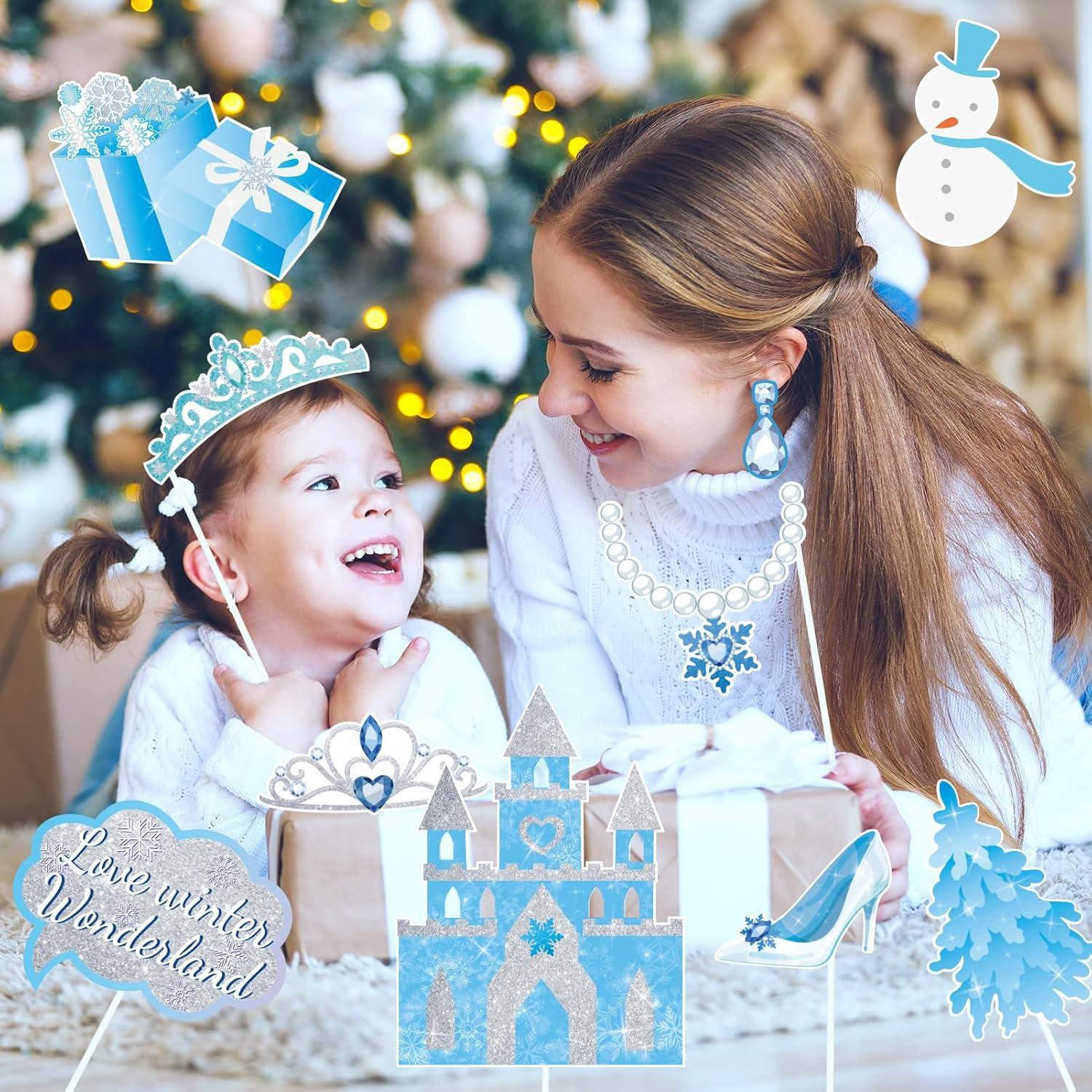 imageSUNBEAUTY 14 Pcs Tea Party Photo Booth Props Tea Party Decorations Alice in Wonderland Party Supplies Garden Party Bridal Shower for Girls WomenIce Blue