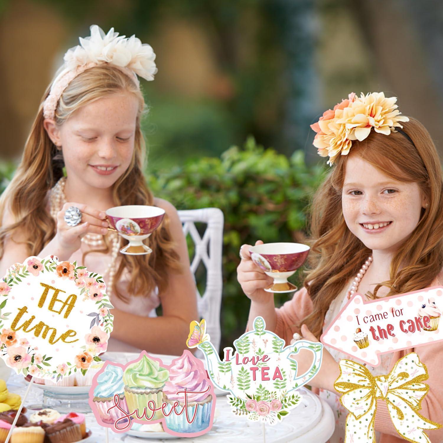 imageSUNBEAUTY 14 Pcs Tea Party Photo Booth Props Tea Party Decorations Alice in Wonderland Party Supplies Garden Party Bridal Shower for Girls WomenPhoto Booth Propstea Party