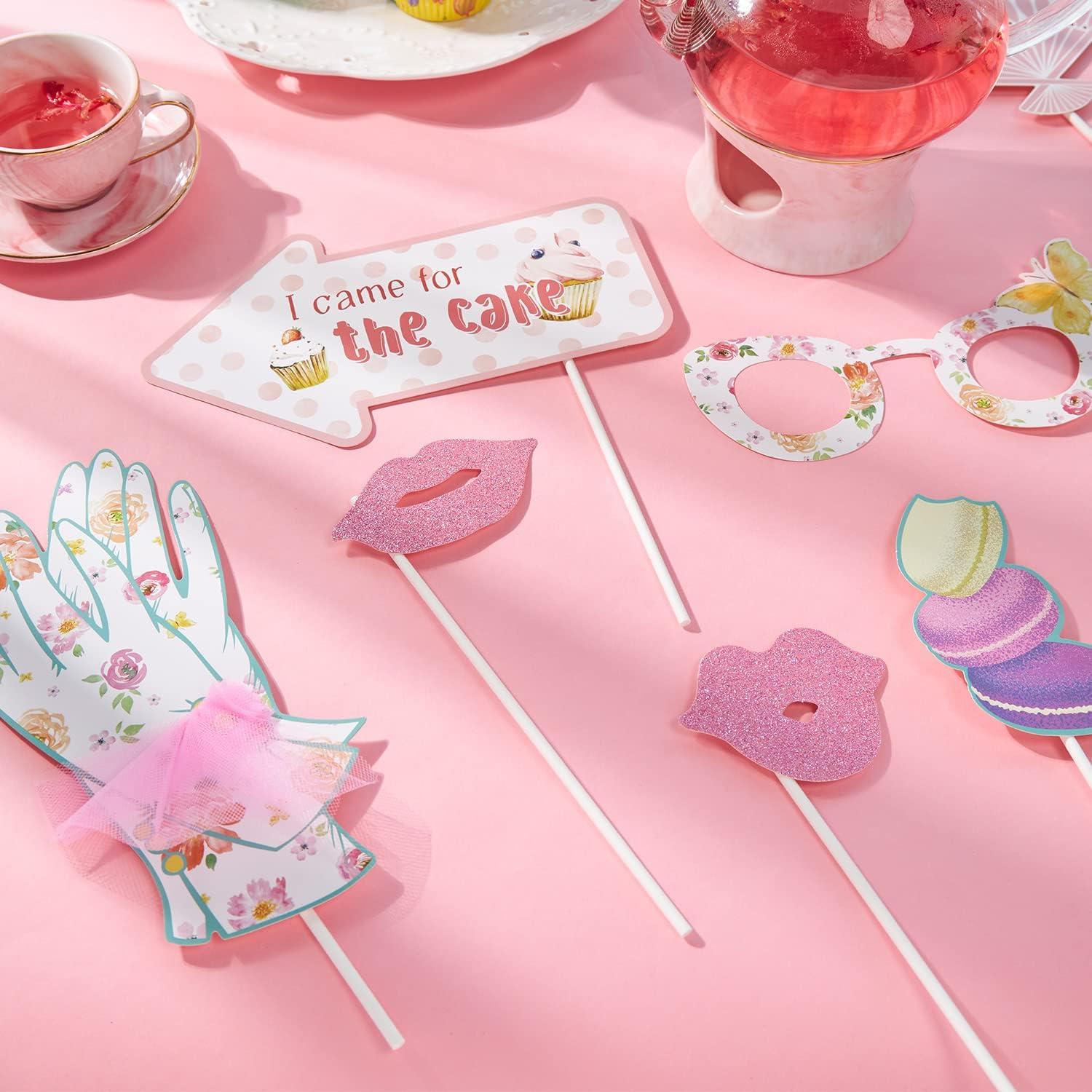 imageSUNBEAUTY 14 Pcs Tea Party Photo Booth Props Tea Party Decorations Alice in Wonderland Party Supplies Garden Party Bridal Shower for Girls WomenPhoto Booth Propstea Party