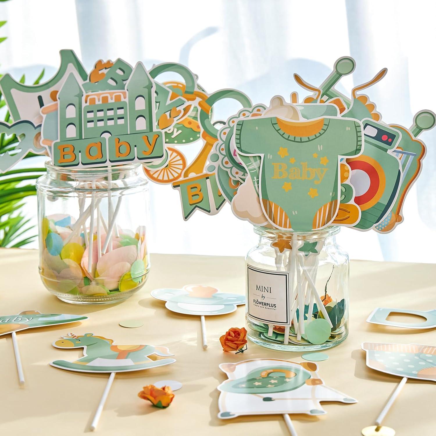 imageSUNBEAUTY 14 Pcs Tea Party Photo Booth Props Tea Party Decorations Alice in Wonderland Party Supplies Garden Party Bridal Shower for Girls WomenSage Green Baby Shower