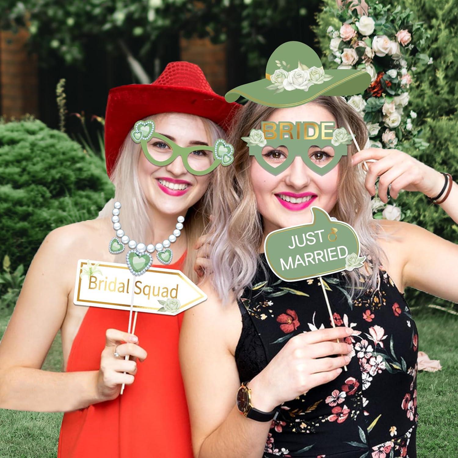 imageSUNBEAUTY 14 Pcs Tea Party Photo Booth Props Tea Party Decorations Alice in Wonderland Party Supplies Garden Party Bridal Shower for Girls WomenSage Green Wedding