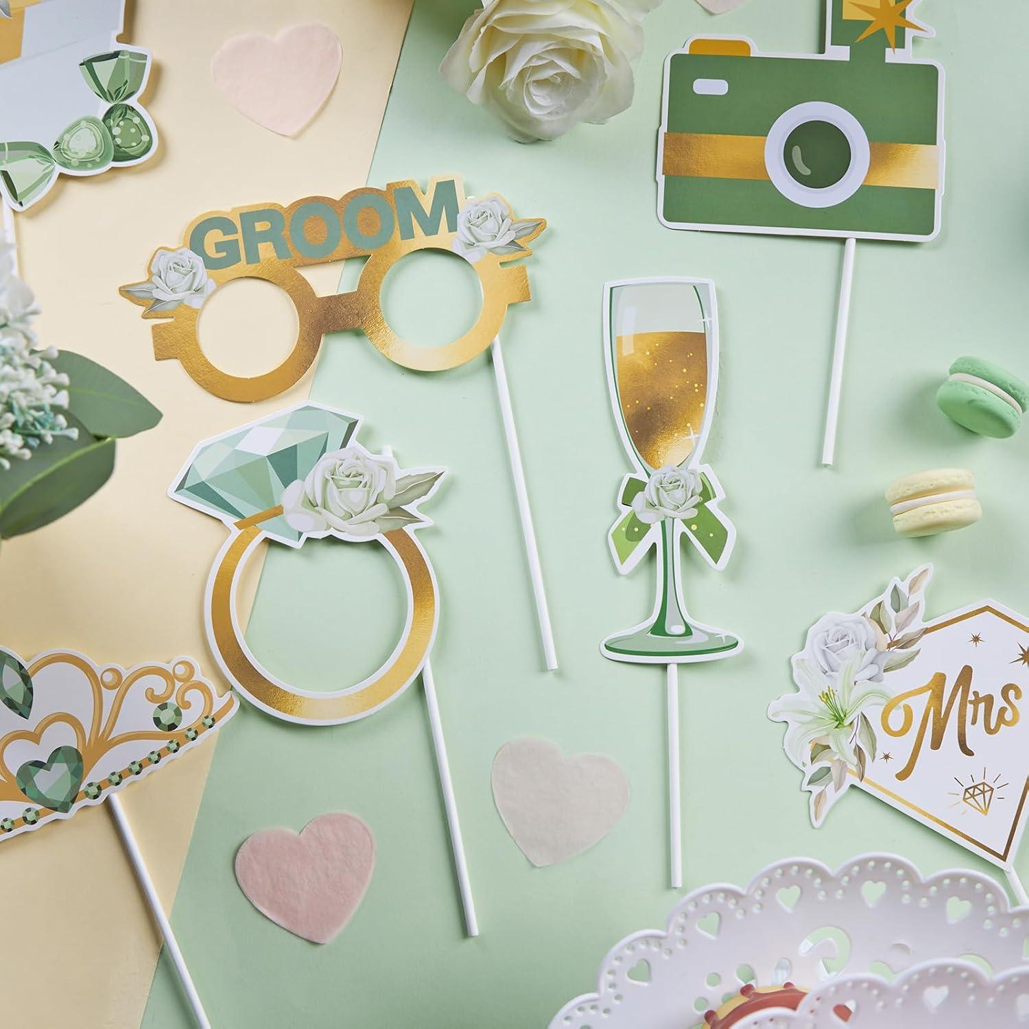 imageSUNBEAUTY 14 Pcs Tea Party Photo Booth Props Tea Party Decorations Alice in Wonderland Party Supplies Garden Party Bridal Shower for Girls WomenSage Green Wedding