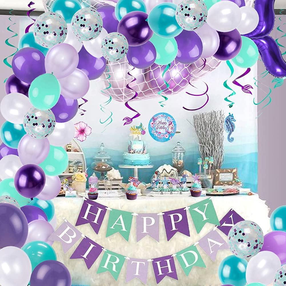imageSUNBEAUTY Mermaid Birthday Party Balloons Garlands Kit Happy Birthday Banners Mermaid Cake Toppers Mermaid Tail Ballon Garland Set For Girls Mermaid Ocean Birthday Baby Shower Party Decorations