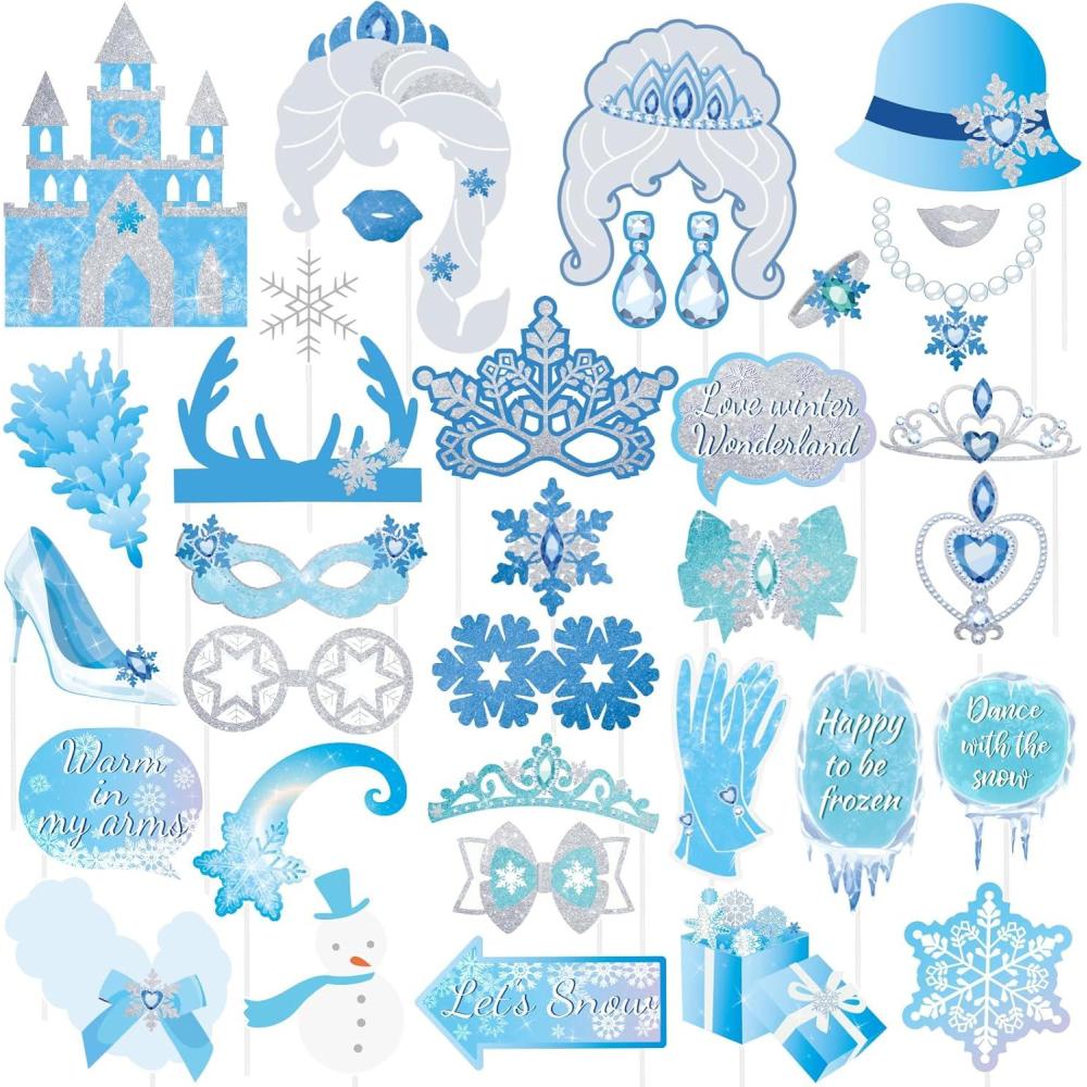 imageSUNBEAUTY 14 Pcs Tea Party Photo Booth Props Tea Party Decorations Alice in Wonderland Party Supplies Garden Party Bridal Shower for Girls WomenIce Blue