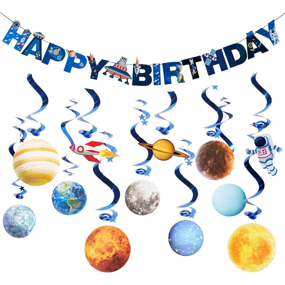 imageSUNBEAUTY 26PCS Soccer Birthday Party Decorations Prestrung 82 Feet Soccer Happy Birthday Banner Soccer Hanging Swirls Party Decorations for Kids Boys Bday Party DecorBluesolar System