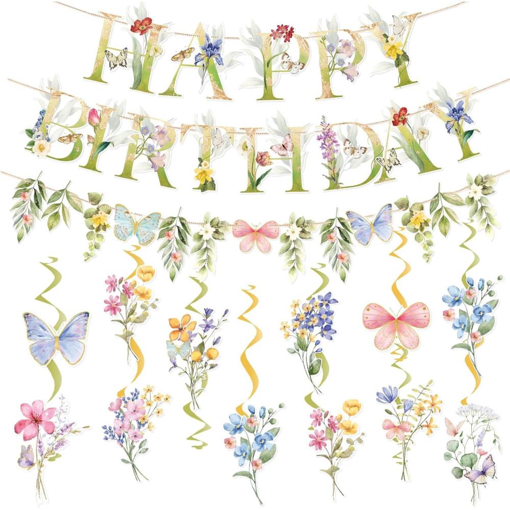 imageSUNBEAUTY 26PCS Soccer Birthday Party Decorations Prestrung 82 Feet Soccer Happy Birthday Banner Soccer Hanging Swirls Party Decorations for Kids Boys Bday Party DecorWildflowerbutterflyleaf