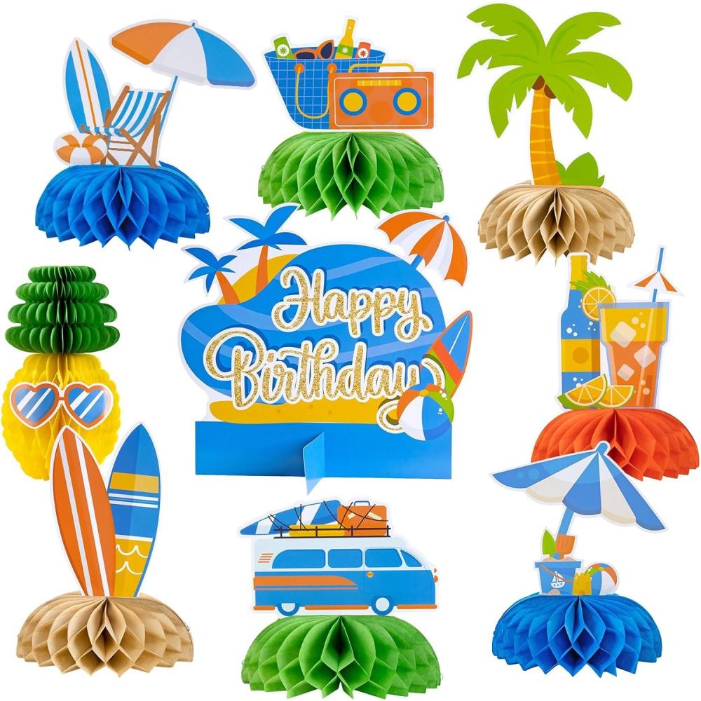 imageSUNBEAUTY 9 PCS Beach Honeycomb Centerpieces Beach Themed Birthday Party Decorations Pool Birthday Party Decorations Summer Themed Party DecorationsBeach