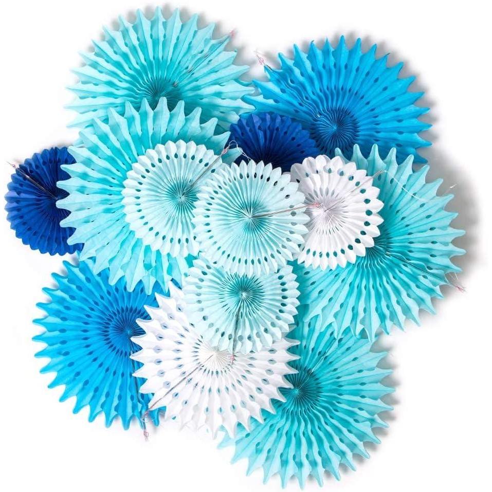 imageSUNBEAUTY Pack of 11 Purple Lavender Blue Hanging Honeycomb Paper Fans Decoration Mermaid Theme Tissue Paper Fan Garland for Baby Shower Girl Kid Birthday Under The Sea Wedding Party SuppliesWdblue