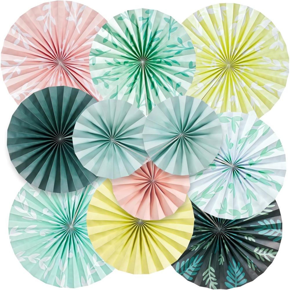 imageSUNBEAUTY Pack of 11 Purple Lavender Blue Hanging Honeycomb Paper Fans Decoration Mermaid Theme Tissue Paper Fan Garland for Baby Shower Girl Kid Birthday Under The Sea Wedding Party SuppliesSage Green