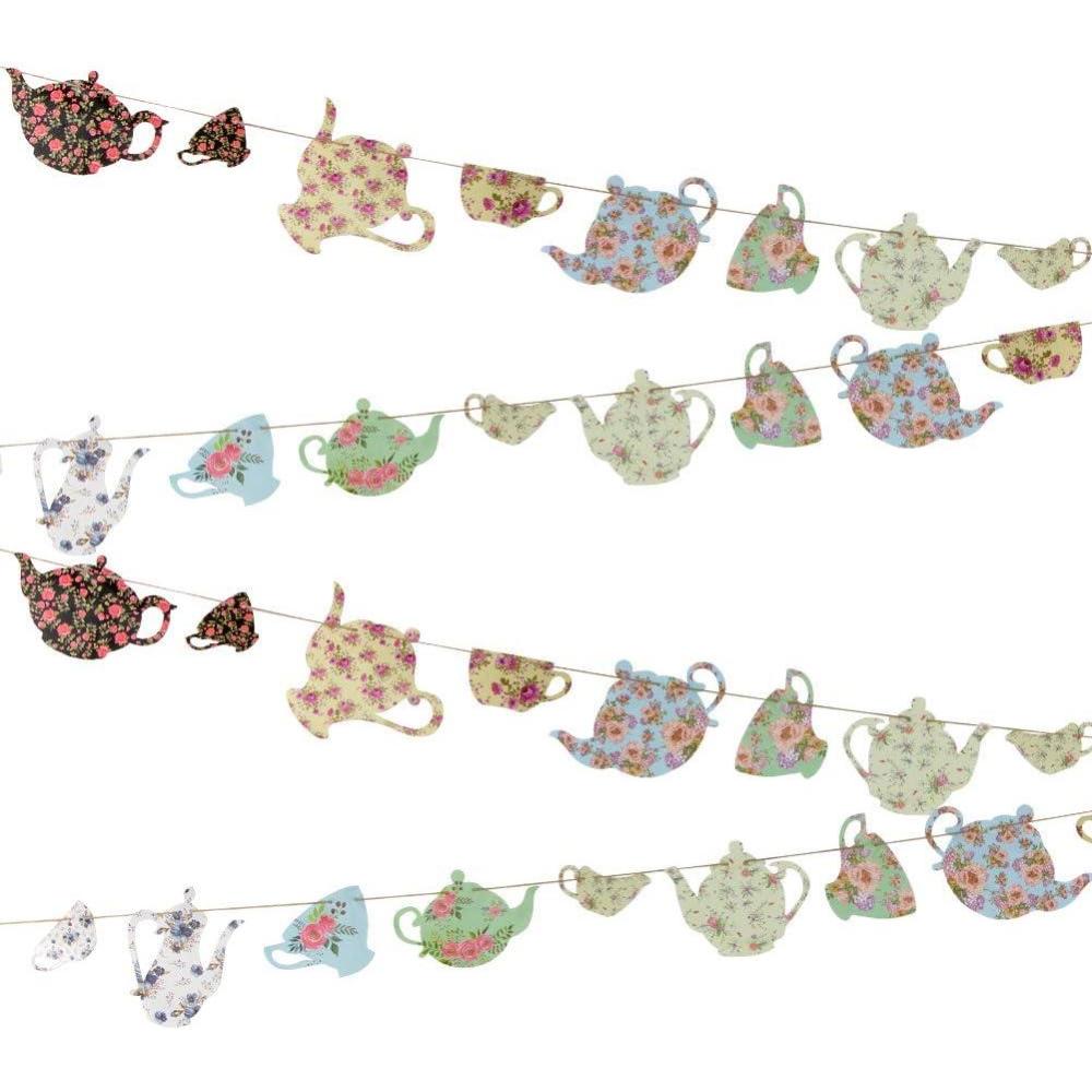 imageSUNBEAUTY Tea Party Decoration Banner Vintage Garden Teapot Decor Tea Party Supplies for Girls Princesses Parties Bridal Showers Birthday Alice in Wonderland Garland DecorMulti Color