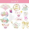 SUNBEAUTY 14 Pcs Tea Party Photo Booth Props Tea Party Decorations Alice in Wonderland Party Supplies Garden Party Bridal Shower for Girls Women(Photo Booth Props-tea Party)