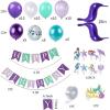 SUNBEAUTY Mermaid Birthday Party Balloons Garlands Kit Happy Birthday Banners Mermaid Cake Toppers Mermaid Tail Ballon Garland Set For Girls Mermaid Ocean Birthday Baby Shower Party Decorations