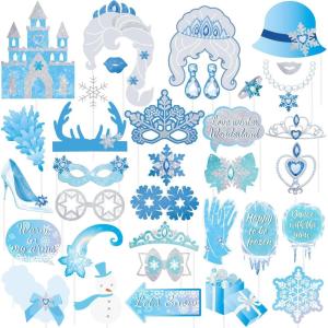 SUNBEAUTY 14 Pcs Tea Party Photo Booth Props Tea Party Decorations Alice in Wonderland Party Supplies Garden Party Bridal Shower for Girls Women(Ice Blue)
