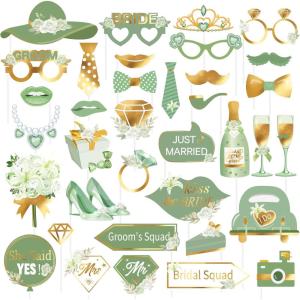 SUNBEAUTY 14 Pcs Tea Party Photo Booth Props Tea Party Decorations Alice in Wonderland Party Supplies Garden Party Bridal Shower for Girls Women(Sage Green Wedding)