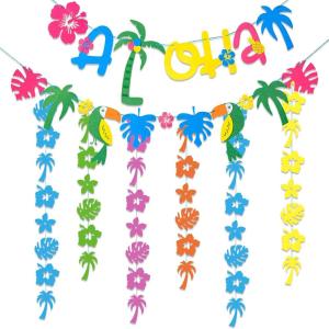 SUNBEAUTY 8PCS Aloha Banner 5.9 Feet Felt Tropical Garland Pre-Strung Hawaiian Aloha Party Decorations for Luau Tiki Party Decorations Tropical Theme Summer Beach Pool Birthday Decor(Aloha)