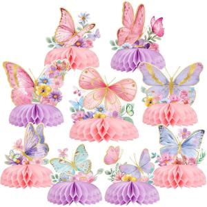SUNBEAUTY 9 PCS Beach Honeycomb Centerpieces Beach Themed Birthday Party Decorations Pool Birthday Party Decorations Summer Themed Party Decorations(Butterfly Centerpieces)