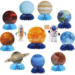SUNBEAUTY 9 PCS Beach Honeycomb Centerpieces Beach Themed Birthday Party Decorations Pool Birthday Party Decorations Summer Themed Party Decorations(Solar System Theme)