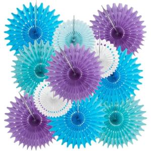 SUNBEAUTY Pack of 11 Purple Lavender Blue Hanging Honeycomb Paper Fans Decoration Mermaid Theme Tissue Paper Fan Garland for Baby Shower Girl Kid Birthday Under The Sea Wedding Party Supplies(Wd-mermaid)