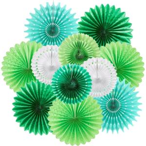 SUNBEAUTY Pack of 11 Purple Lavender Blue Hanging Honeycomb Paper Fans Decoration Mermaid Theme Tissue Paper Fan Garland for Baby Shower Girl Kid Birthday Under The Sea Wedding Party Supplies(Green Decoration)