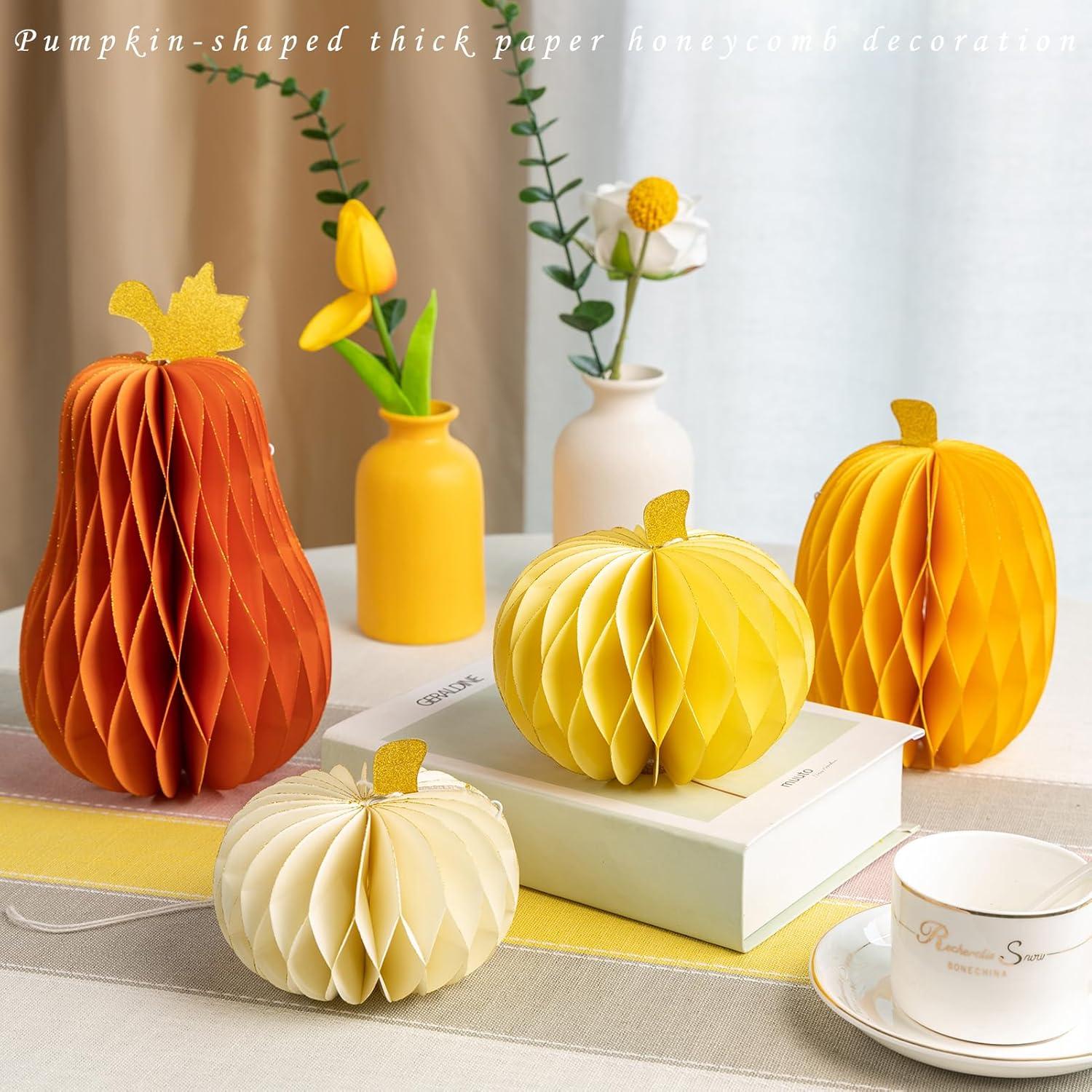imageSUBBEAUTY 8 PCS Pumpkin Honeycomb Centerpieces Fall Pumpkin Party Decoration Thanksgiving Centerpieces for Tables Orange Honeycomb Decorations for Halloween Autumn Festival Party DecorYellow Pumpkin