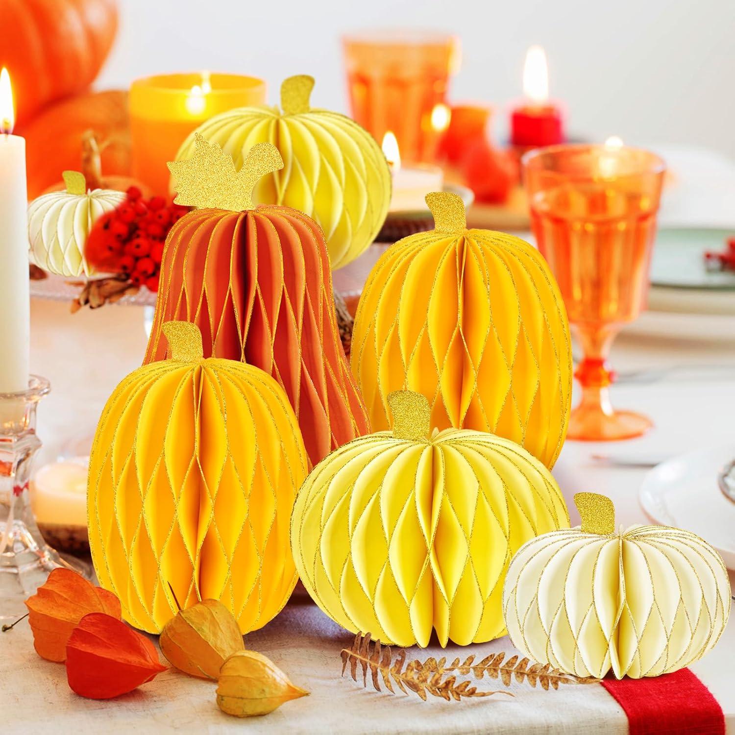 imageSUBBEAUTY 8 PCS Pumpkin Honeycomb Centerpieces Fall Pumpkin Party Decoration Thanksgiving Centerpieces for Tables Orange Honeycomb Decorations for Halloween Autumn Festival Party DecorYellow Pumpkin