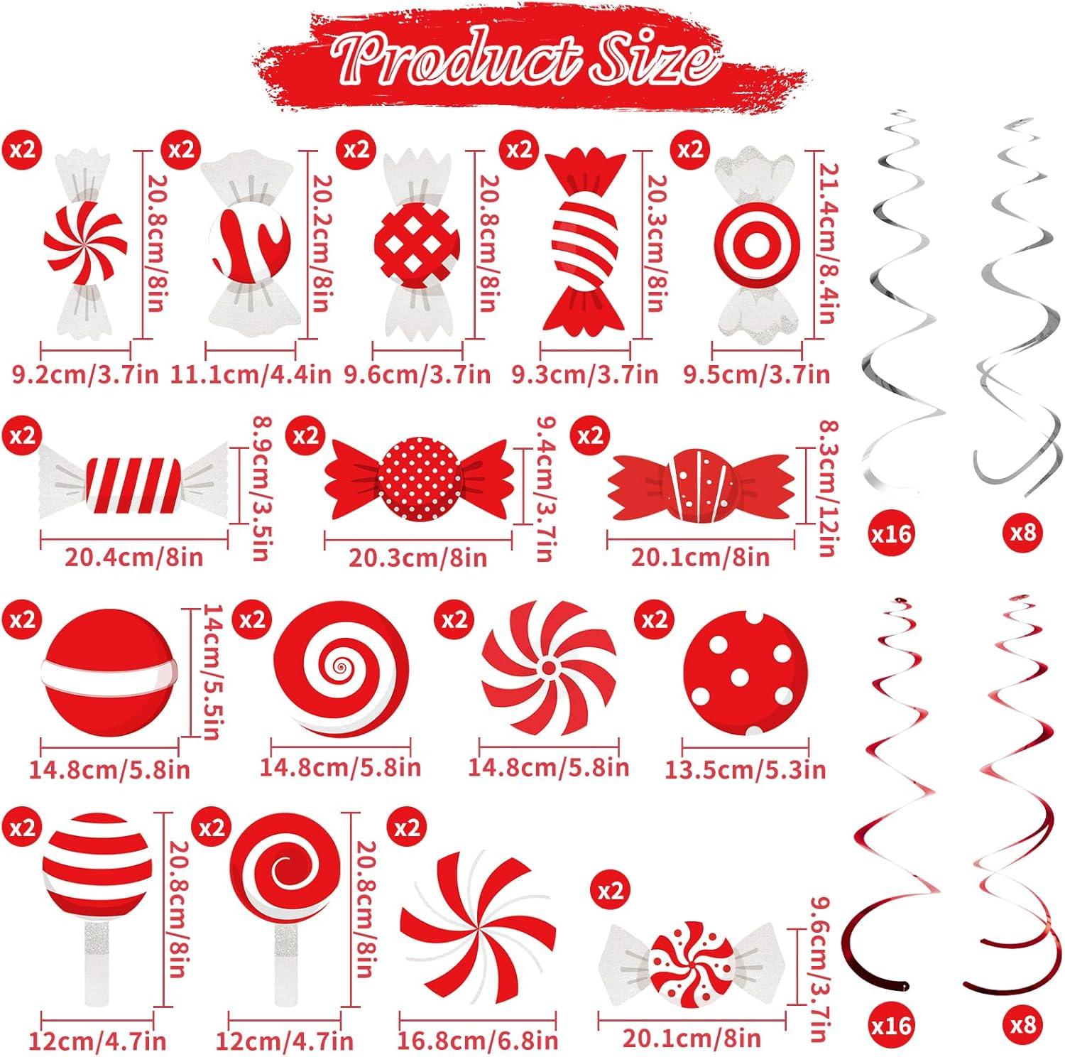 imageSUNBEAUTY 48PCS Red White Candy Hanging Swirls Decorations Candy Themed Party Decorations Candy Land Party Decorations for Kids Baby Shower Boys and Girls Birthday Party Sweet Shop Home Classroom
