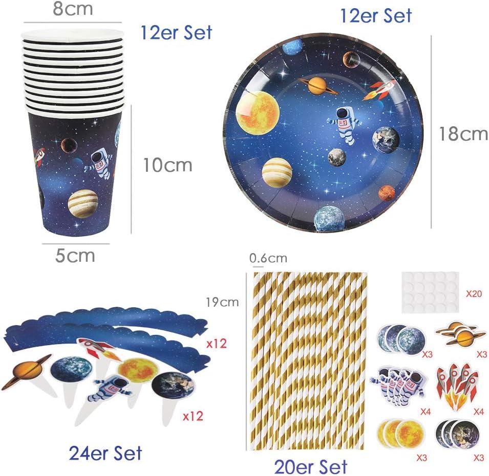 imageSUNBEAUTY Space Birthday Decorations 88 Pcs Outer Space Party Supplies Galaxy Planet Happy Birthday Banner Cake Toppers Cupcake Wrappers Paper Cups Plates Straws for Boys Kids