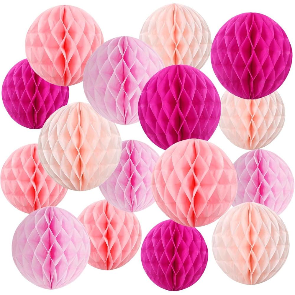 imageSUNBEAUTY 27 PCS Red Green White Christmas Party Hanging Honeycomb Decorations for Xmas New Year Winter Birthday Wedding Baby ShowerHot Pink