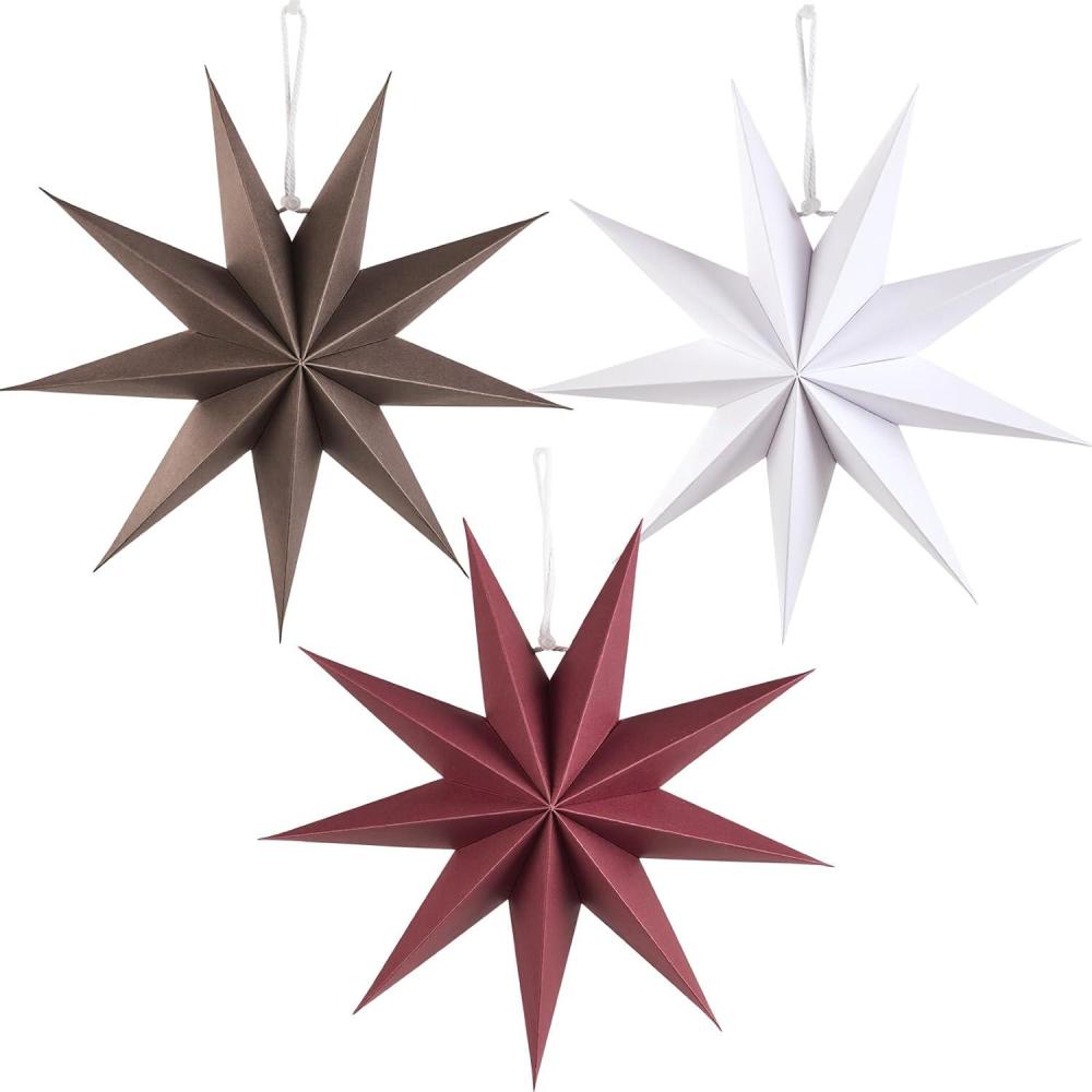 imageSUNBEAUTY 5 Pcs 9Pointed Black Paper Star Lanterns 12 Inch Hanging Lamp Black Paper Funeral Decorations Christmas Birthday Home Holiday Party DecorationsWhite Brown Red