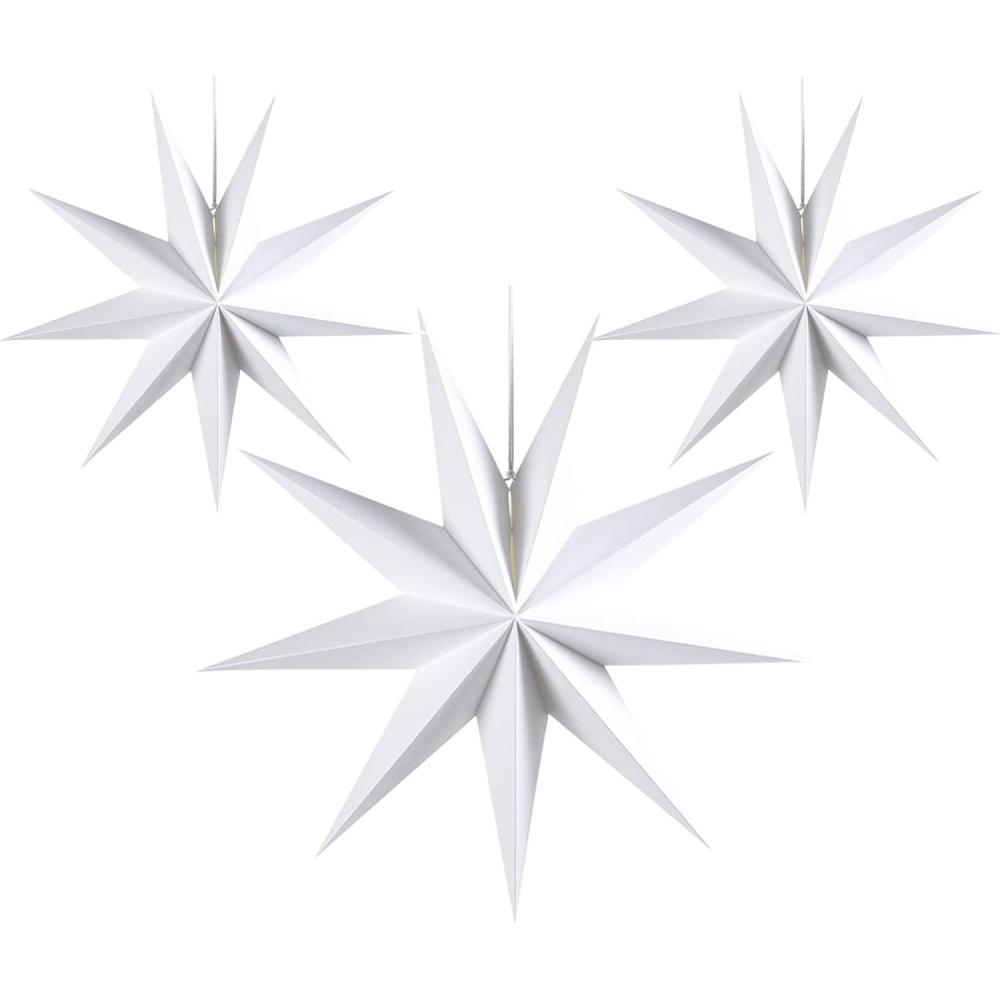 imageSUNBEAUTY 5 Pcs 9Pointed Black Paper Star Lanterns 12 Inch Hanging Lamp Black Paper Funeral Decorations Christmas Birthday Home Holiday Party DecorationsWhite