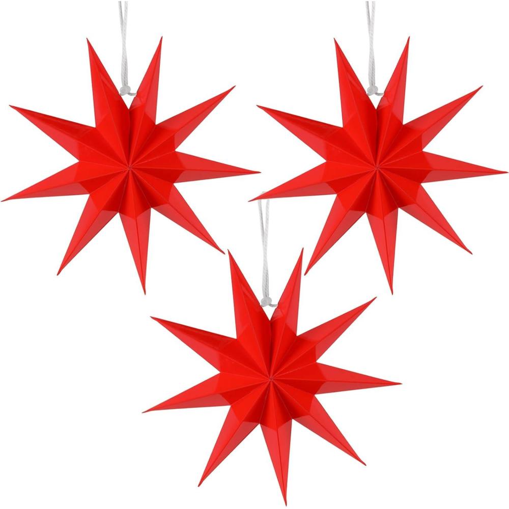 imageSUNBEAUTY 5 Pcs 9Pointed Black Paper Star Lanterns 12 Inch Hanging Lamp Black Paper Funeral Decorations Christmas Birthday Home Holiday Party DecorationsRed