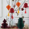 SUNBEAUTY 8 PCS Christmas Party Decorations Hanging Honeycomb Decorations with Tassels Snowman Christmas Tree Lantern Bell Hanging Ornaments for Christmas Tree Décor New Years Party Home Decor