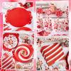 SUNBEAUTY 96 Pcs Christmas Candy Cane Party Plates and Napkins Party Supplies Christmas Party Tableware Set Red and White Xmas Decorations Candy Cane Xmas Decorations Serves 16 Guests
