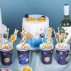 SUNBEAUTY Space Birthday Decorations, 88 Pcs Outer Space Party Supplies Galaxy Planet Happy Birthday Banner, Cake Toppers, Cupcake Wrappers, Paper Cups, Plates, Straws for Boys Kids