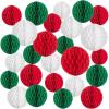 SUNBEAUTY 27 PCS Red Green White Christmas Party Hanging Honeycomb Decorations for Xmas New Year Winter Birthday Wedding Baby Shower(Green/red/white)