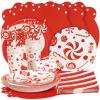 SUNBEAUTY 96 Pcs Christmas Candy Cane Party Plates and Napkins Party Supplies Christmas Party Tableware Set Red and White Xmas Decorations Candy Cane Xmas Decorations Serves 16 Guests