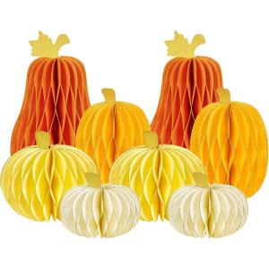 SUBBEAUTY 8 PCS Pumpkin Honeycomb Centerpieces Fall Pumpkin Party Decoration Thanksgiving Centerpieces for Tables Orange Honeycomb Decorations for Halloween Autumn Festival Party Decor(Yellow Pumpkin)