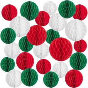 SUNBEAUTY 27 PCS Red Green White Christmas Party Hanging Honeycomb Decorations for Xmas New Year Winter Birthday Wedding Baby Shower(Green/red/white)