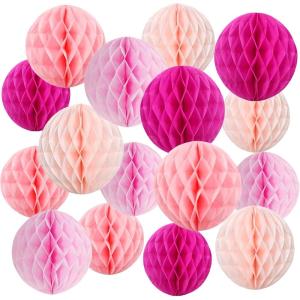 SUNBEAUTY 27 PCS Red Green White Christmas Party Hanging Honeycomb Decorations for Xmas New Year Winter Birthday Wedding Baby Shower(Hot Pink)