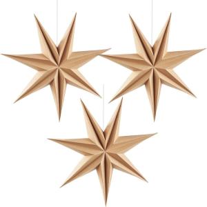 SUNBEAUTY 5 Pcs 9-Pointed Black Paper Star Lanterns 12 Inch Hanging Lamp Black Paper Funeral Decorations Christmas Birthday Home Holiday Party Decorations(Natural)