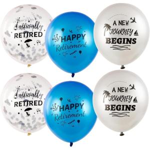 SUNBEAUTY 18 Pcs Happy Retirement Balloons With Pattern 12 Inch Blue and White Retirement Latex Sequin Balloons for Birthday Graduation Baby Shower Wedding(Blue)