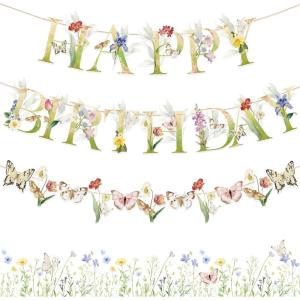 SUNBEAUTY Football Happy Birthday Banner Football Birthday Party Decorations Football Themed Party Supplies Bowl Game Sport Themed Happy Birthday Banner | Pre-Strung(Sunmmer Spring-Wildflower)