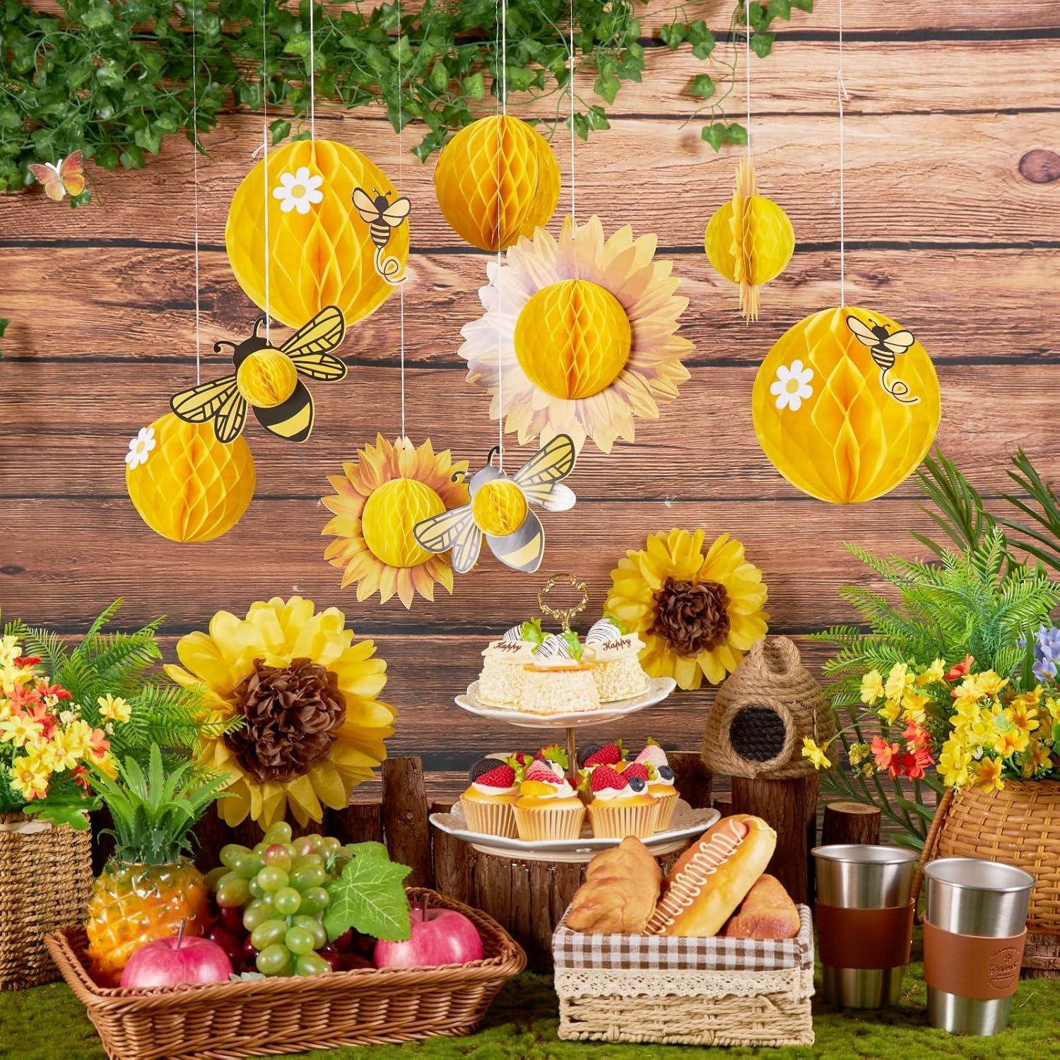 image:imageSUNBEAUTY Sunflower Party Decorations 3D Bee Honeycomb Hanging Decor Yellow Tissue Paper Flowers Birthday Yellow Sunflower Ceiling for Classroom Bulletin Board Wall Baby Shower Summer Garden Party