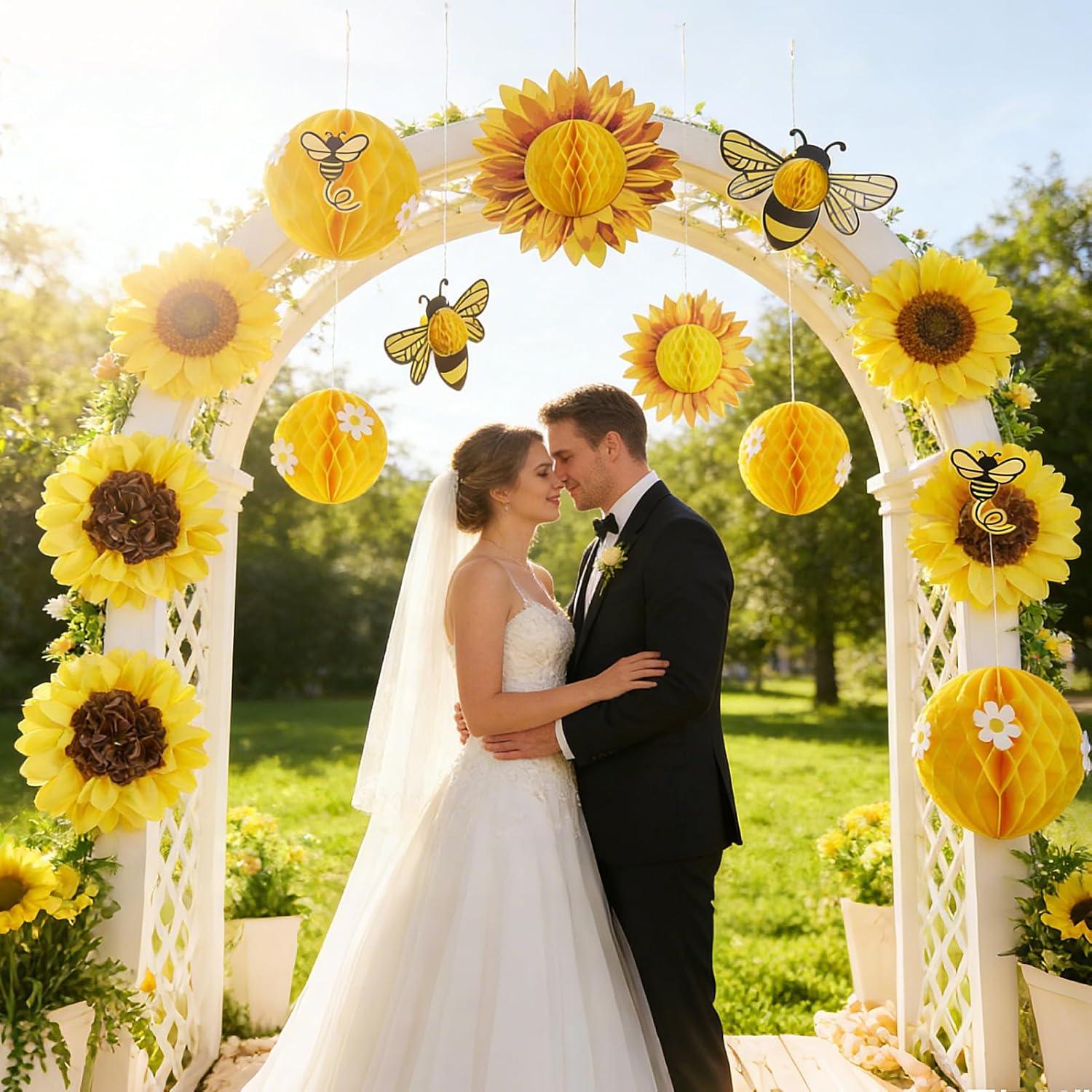 image:imageSUNBEAUTY Sunflower Party Decorations 3D Bee Honeycomb Hanging Decor Yellow Tissue Paper Flowers Birthday Yellow Sunflower Ceiling for Classroom Bulletin Board Wall Baby Shower Summer Garden Party